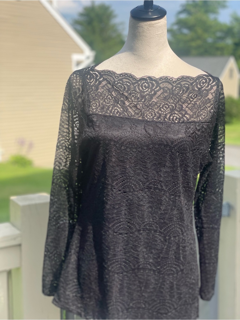 Adiva Black Lace Long-Sleeve Boatneck Top